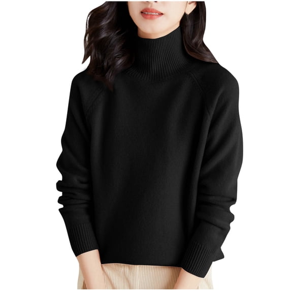 Turilly womens sweaters under $10 Womens Solid Color Shoulder High Neck Thick Loose Top High Neck Sweater