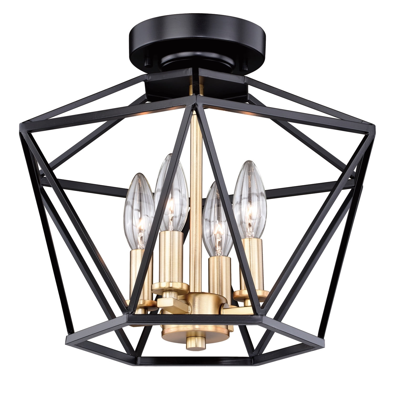 Turin Noble Bronze and Natural Brass Geometric Cage Semi-Flush Mount Light