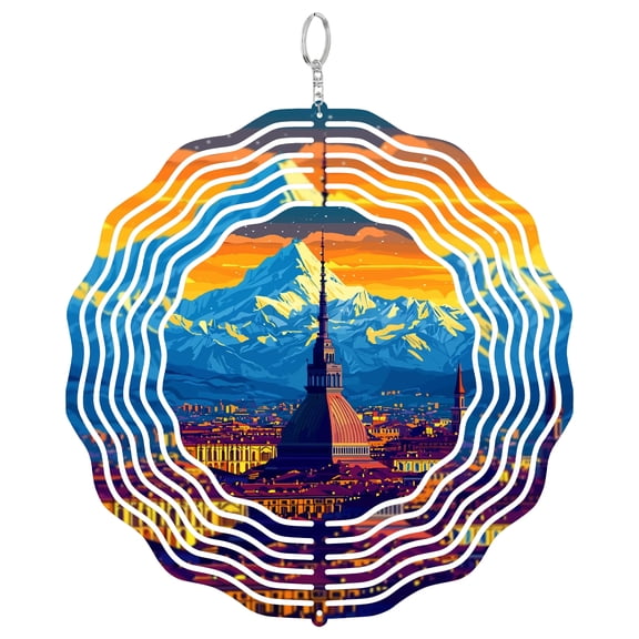 Turin Italy City Architecture 3D Wind Spinner Metal Hanging Sculpture Home Garden Decor Gift For Traveler