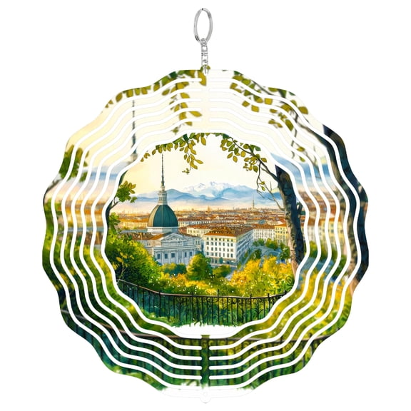 Turin Italy Mole Antonelliana Skyline 3D Wind Spinner Metal Laser Cut Hanging Art Outdoor Decor Alpine City Gift