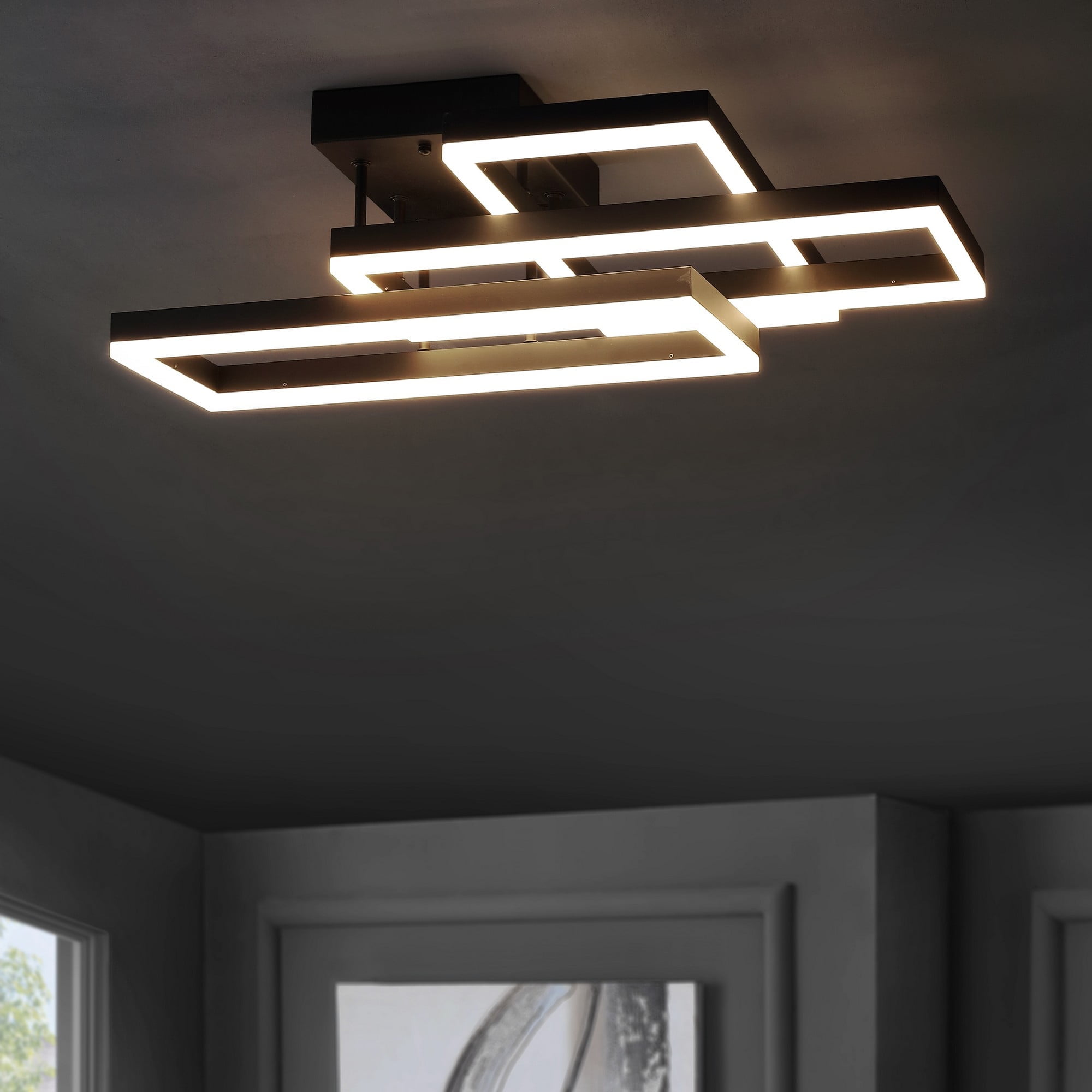 Lumina 28" LED Black Geometric Flush Mount Ceiling Light