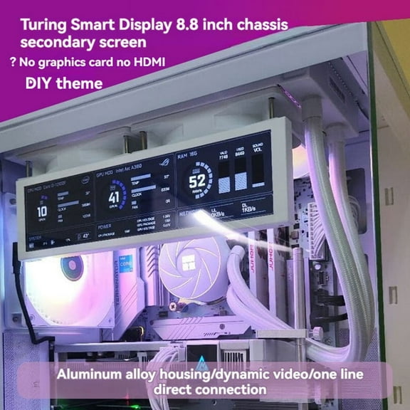 Turing 8.8Inch IPS Type-C Secondary Monitor - Smart Display Case for CPU, GPU, RAM Monitoring with USB Interface White
