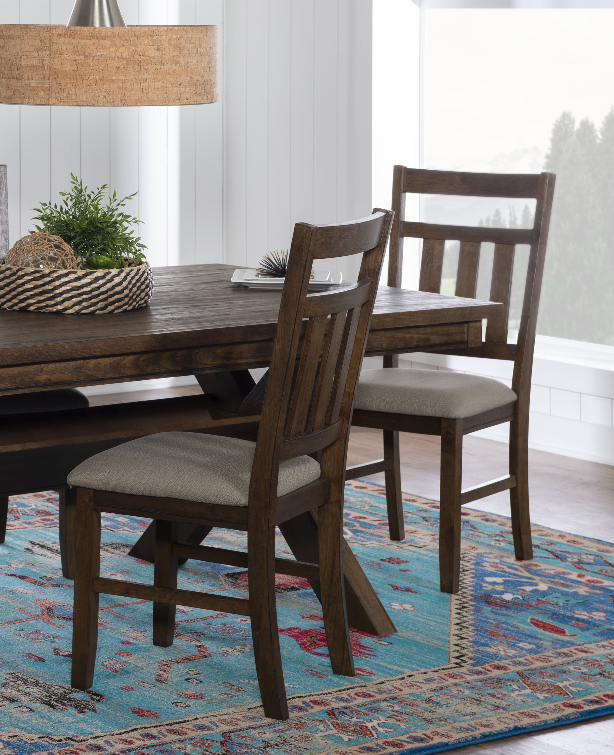 Rustic Umber Brown Upholstered Slat Back Side Chair