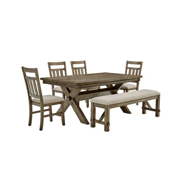 Turino Farmhouse 6-Piece Dining Set, Rustic Umber Base with Tan Fabric