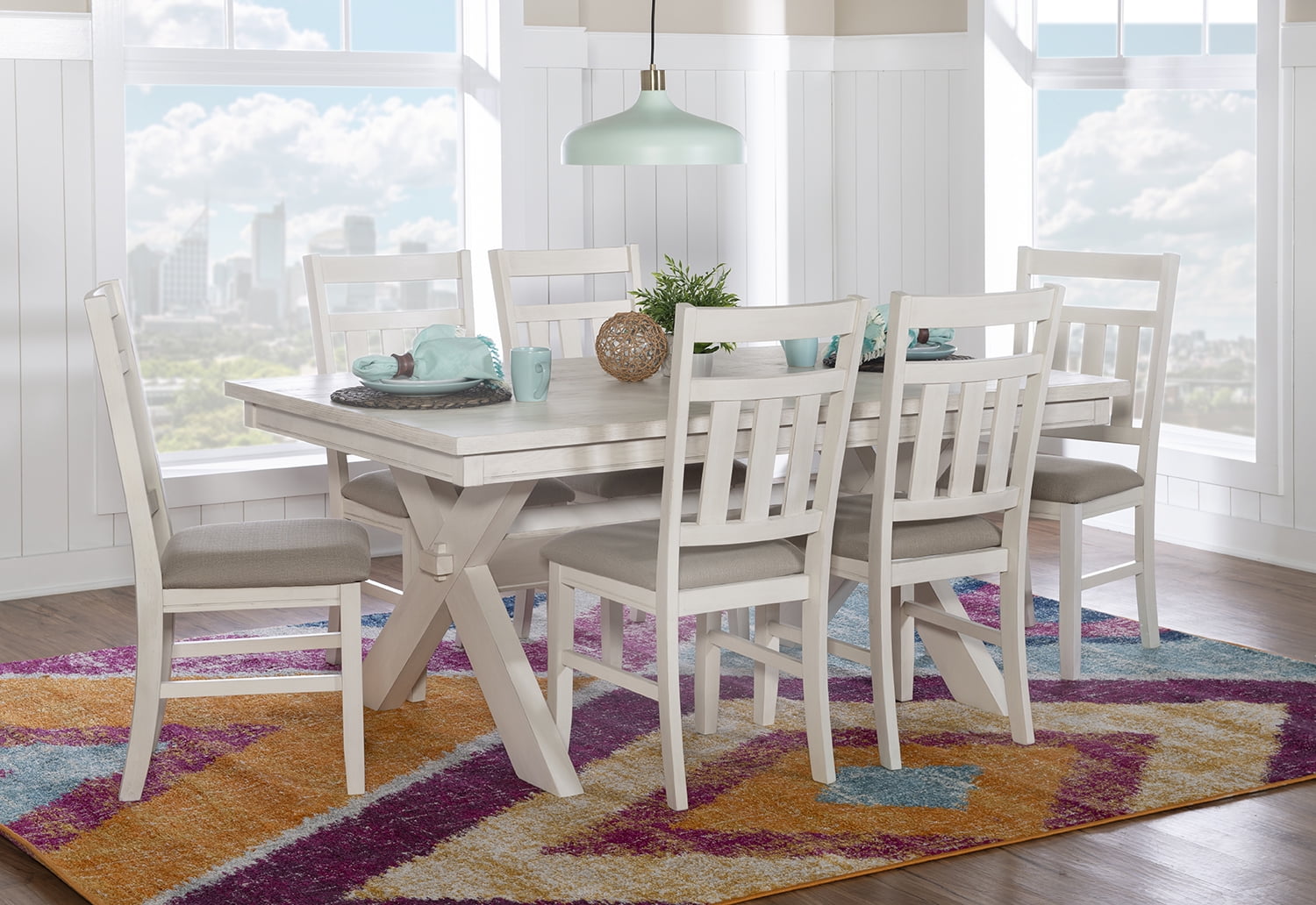Smokey White and Tan 7-Piece Farmhouse Dining Set