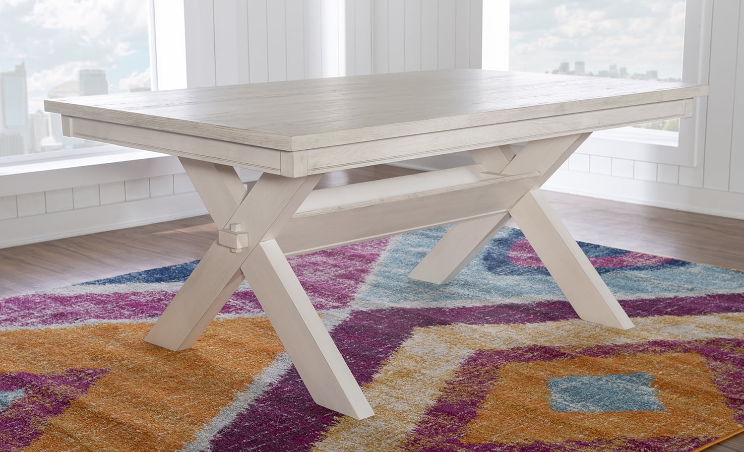 Smokey White 70" Solid Wood Rectangular Farmhouse Dining Table