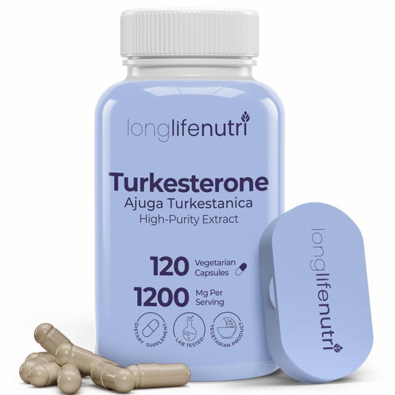 LongLifeNutri Turkesterone 1200mg High Purity Ajuga Turkestanica for Strength, Recovery, & Muscle Growth, 120 Vegetarian Capsules, 2-Month Supply, Whole Herb Supplement, GMP Certified, Made in USA