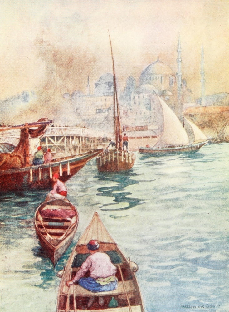 Turkey 1911 The bridge from Galata to Stamboul Canvas Art - Warwick Goble (18 x 24)