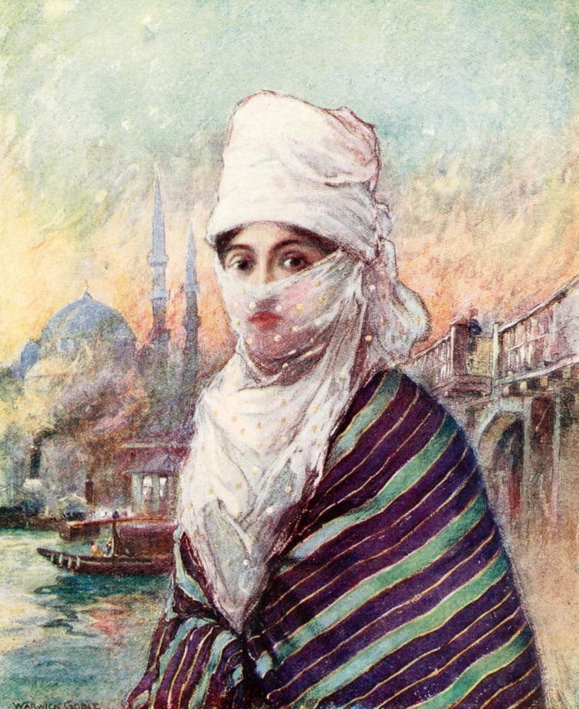 Turkey 1911 Turkish lady in outdoor dress Canvas Art - Warwick Goble (18 x 24)