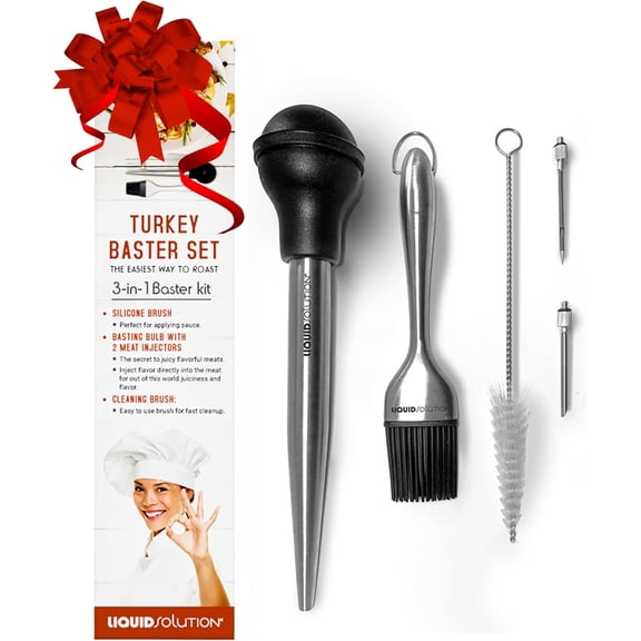 Turkey Baster 5 Piece Set Includes Baster for Cooking, Barbecue Basting Brush, 2 Flavor Injector with Cleaning Brush Great Gift Idea for Thanksgiving