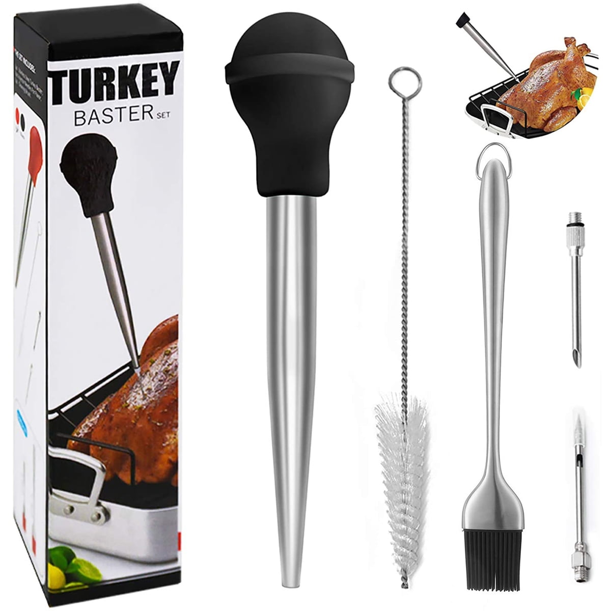 Turkey Baster BBQ Syringe for Cooking Meat, Stainless Steel BBQ