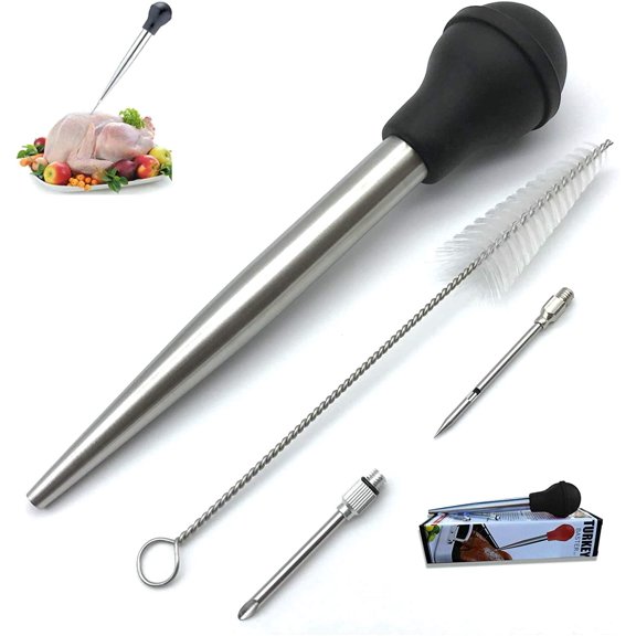 Turkey Baster, Baster Syringe for Cooking, Stainless Steel baster with Cleaning Brush and Marinade Needles, Red