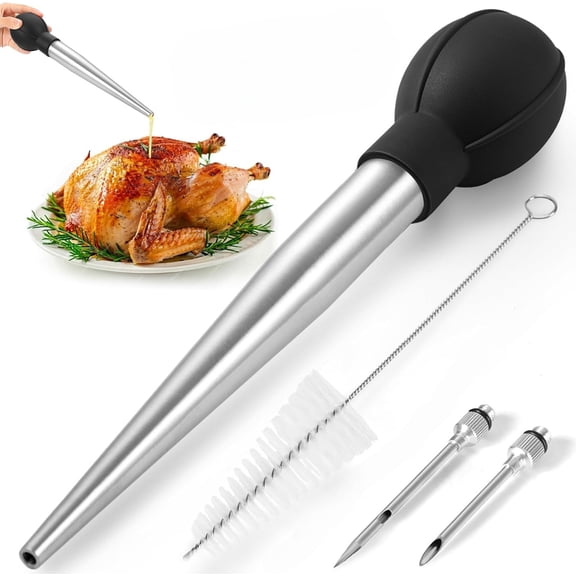 Turkey Baster & Marinade Injector Set Stainless Steel Kitchen Tool for Roasting, Grilling & Basting Meats