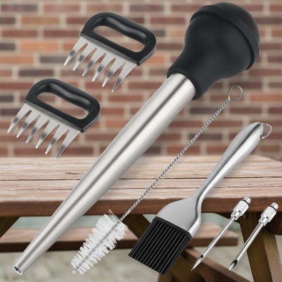 Turkey Baster Set Includes Baster for Cooking, Barbecue Basting Brush, 2 Meat Shredder Claws, 2 Flavor Injector with Cleaning Brush for Home Baking Kitchen Tool