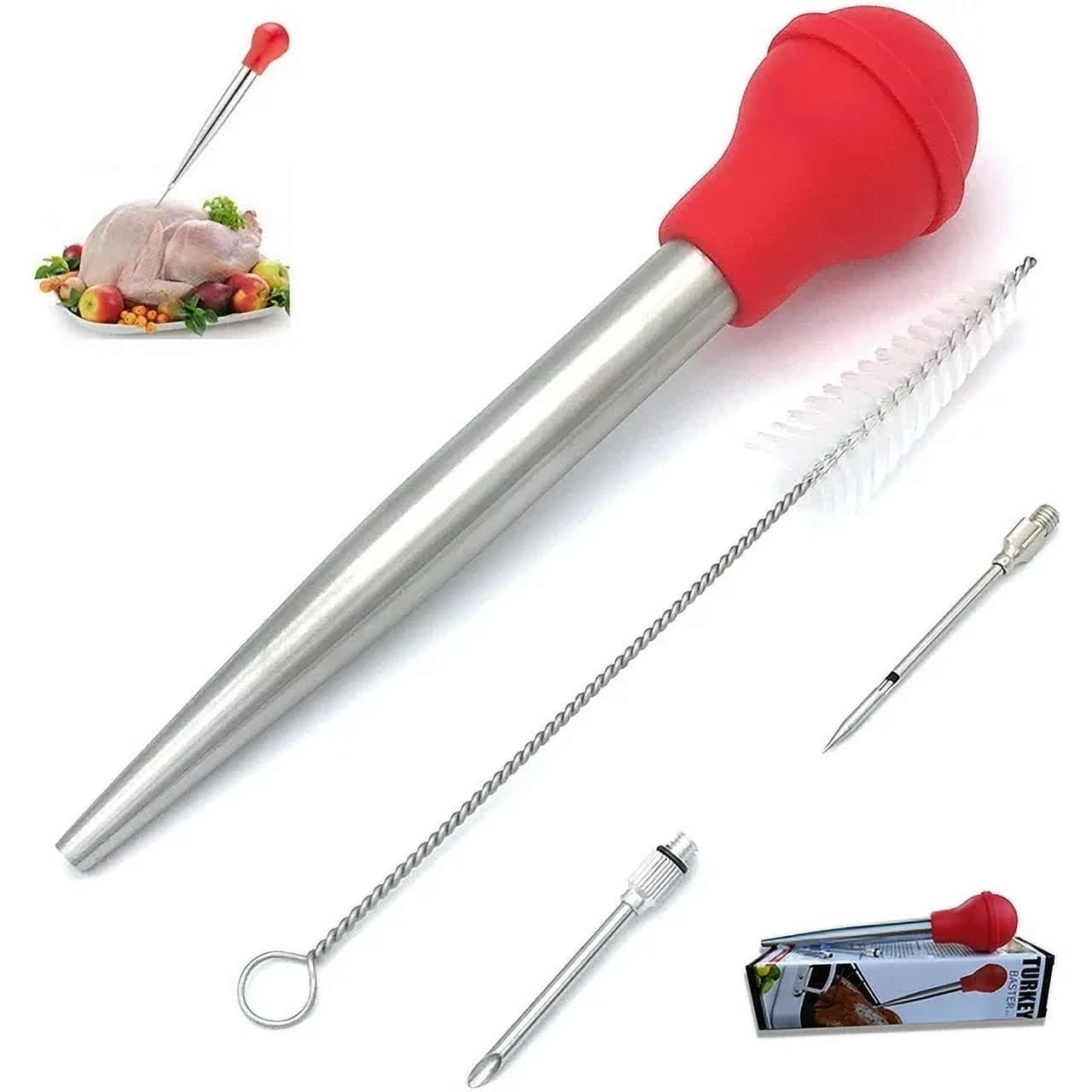 Turkey Baster Set of 4 Stainless Steel Turkey Baster Syringe Meat Marinade Injector Needle Meat