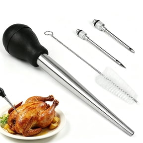 Stainless Steel Turkey Baster with 2 Interchangeable Needles and Cleaning Brush, Meat Marinade Injector Baster Syringe for Turkey, Chicken, BBQ, Roasting and Grilling