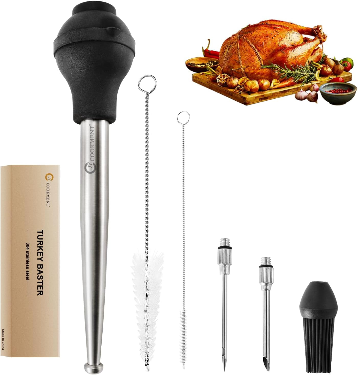 Turkey Baster Syringe for Cooking Meat Injector Set with 2 Marinade ...