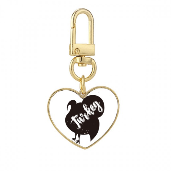 Turkey Black And White Animal Gold Heart Keychain Metal Keyring Holder