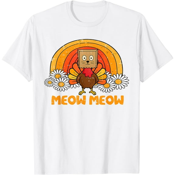 Turkey Cat Meow Funny Thanksgiving Men Women Boy Girl Kids T-Shirt,Top Tees,Whiet