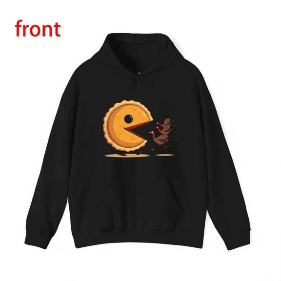 Turkey Chase Cartoon Graphic Motion Lines Design Comfortable and well-fitting Hooded long-sleeved Black S-2XL
