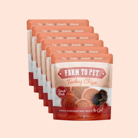 Farm to Pet Turkey Chip Snack Pack Bundles, 6 Pack of Dog Treats