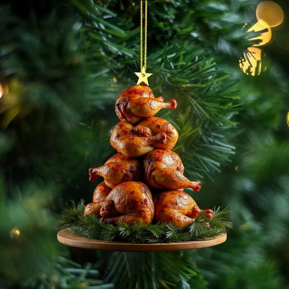 Turkey Christmas Wall Hanging Double Sided Print Acrylic Ornament for DIY Crafts Christmas Tree Decorations Holiday Home Garden Decor Festive Thanksgiving and Christmas Seasonal Display, 2D