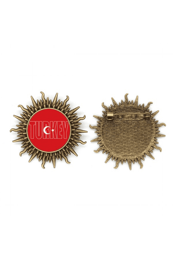 Turkey Country Flag Name Art Deco Fashion Metall Sonne Brosche Haken Pin