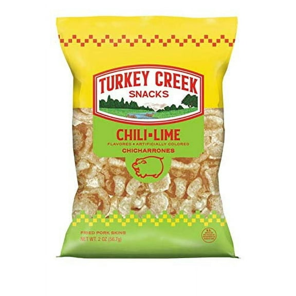 Turkey Creek - Americas Best Fried Pork Skins, offers a 12-Bag Straight Pack of its Chili-Lime Pork Rinds. These Pork Skin ChipsChicharrones are packed with Chili-Lime 12 - 2.0 oz bags.