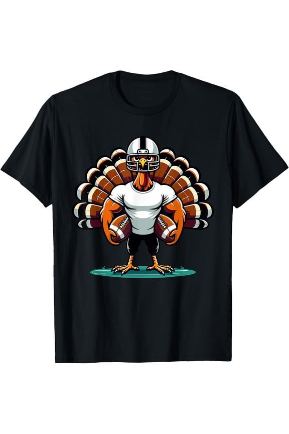 Turkey Day Football Player Men Boys Kids Fall Thanksgiving T-Shirt,Top Tees,Black