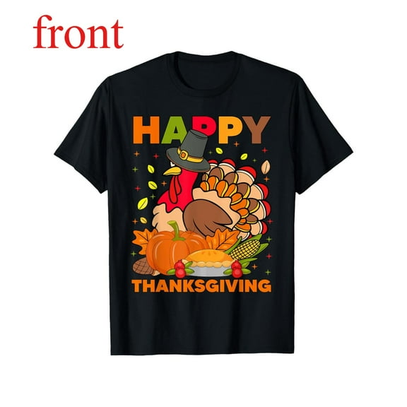 Turkey Day Tee T Shirt Graphic Tops Family Dinner Thanksgiving Design Comfort Short Sleeve Round Neck Black S-5XL