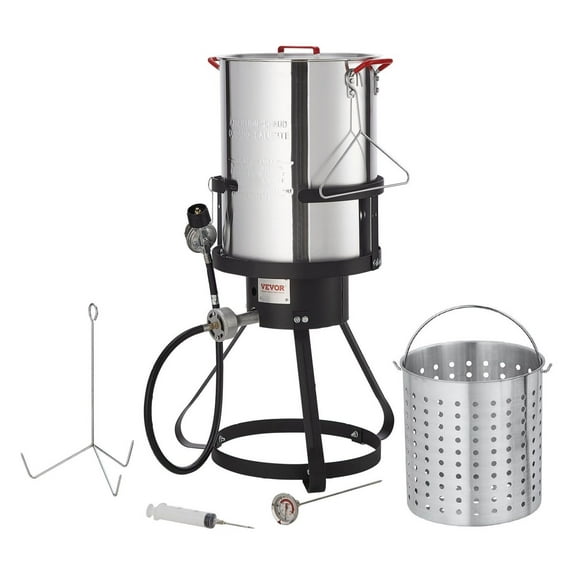 Turkey Deep Fryer, 30-qt Turkey Fryer Boiler Steamer Cooker Set, Outdoor Aluminum Seafood Frying Pot, 54,000 BTU Burner Propane Gas Boiler, Includes Basket, Perforated Poultry Rack, Thermometer No