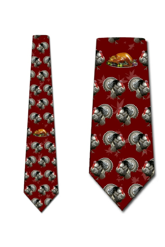 Turkey Dinner Maroon Ties Mens Thanksgiving Necktie by Three Rooker