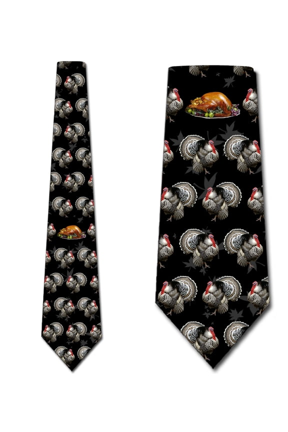 Turkey Dinner Tie Black Mens Thanksgiving Neckies by Three Rooker