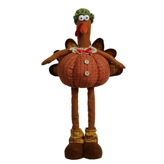 Turkey Doll Thanksgiving Decoration with Retractable Legs Fall Harvest Turkey Stuffed Doll Halloween Autumn Decorative Ornament for Home Tabletop Party Desktop Decors Orange