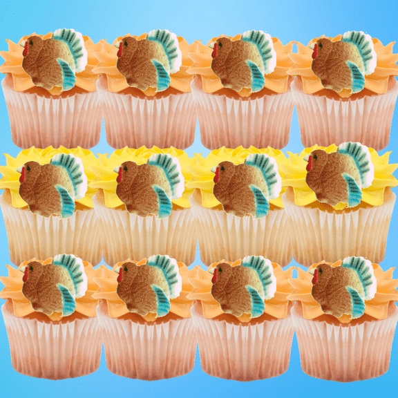Turkey Edible Ready To USe Molded Sugar Cake/Cupcake Decorations - 12 ct
