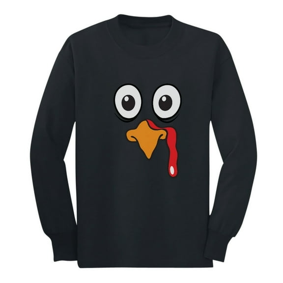 Turkey Face Shirt Cute Little Turkey Funny Thanksgiving Long sleeve kids T-Shirt 2T Black