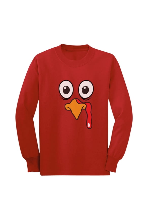 Turkey Face Shirt Cute Little Turkey Funny Thanksgiving Long sleeve kids T-Shirt 3T Red