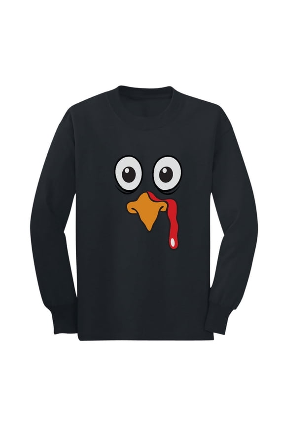 Turkey Face Shirt Cute Little Turkey Funny Thanksgiving Long sleeve kids T-Shirt 5/6 Black