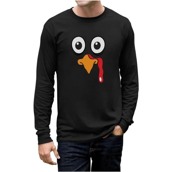 Tstars Turkey Face Shirt Gobble Funny Thanksgiving Long Sleeve Shirts for Men Large Black