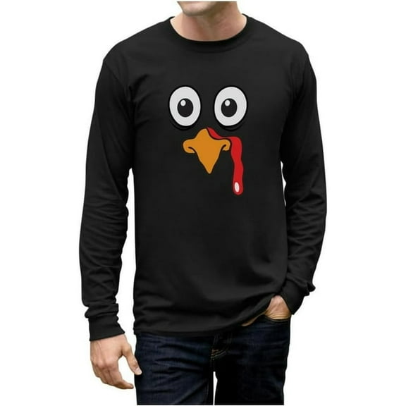 Tstars Turkey Face Shirt Gobble Funny Thanksgiving Long Sleeve Shirts for Men Small Black