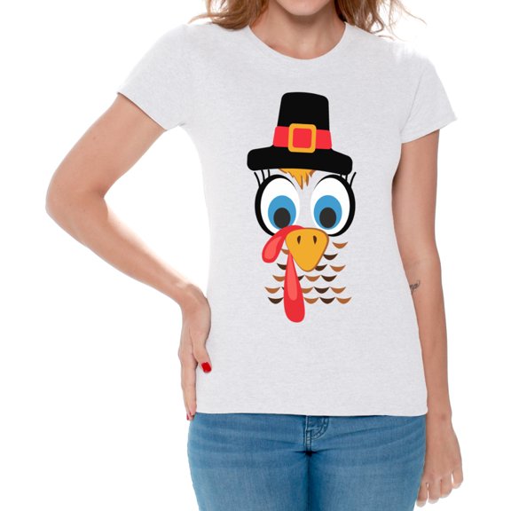 Turkey Face Women Shirt - S M L XL 2XL 3XL - Funny Thanksgiving Tshirts for Women Holiday Graphic Tee Gift