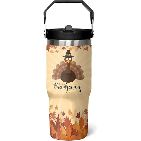 Turkey Fall Cup 30 Oz Tumbler with Handle and Flip Straw, Insulated Autumn Mugs Keeps Drinks Cold & Hot, Stainless Steel Fall Coffee Mug Fall Themed Thanksgiving Gifts For Women