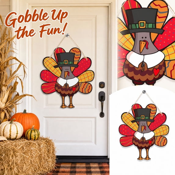 Turkey Feathers Hanging Wall Decor, Fall Door Decorations with Colorful Cardstock, Thanksgiving Decorations for Front Door, Photo Prop for Party, 9 Inch, 1 Pack