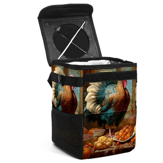 Turkey Foldable Car Garbage Can with Lid, Leak-Proof, Hanging Storage Bag - Car Trash Bin, Mini Trash Can