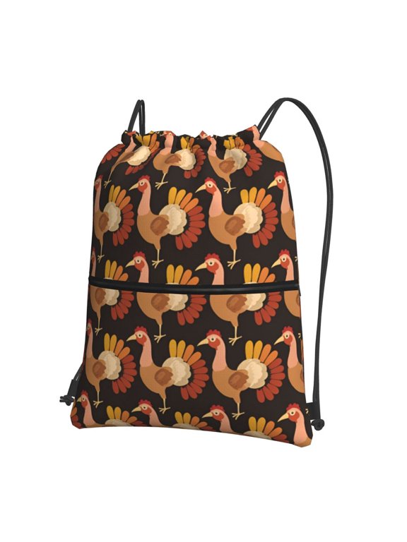 Turkey For Thanksgiving Drawstring Backpack Water Resistant String Bag Sports Sackpack Gym Sack For Men Women