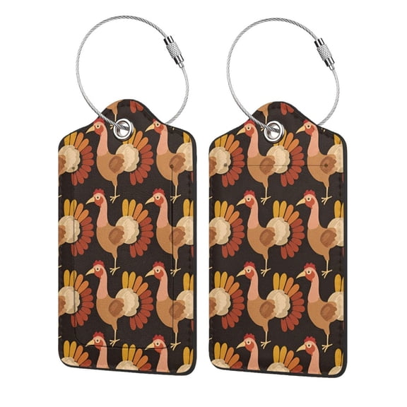 Turkey For Thanksgiving PU Leather Suitcase Tag with Stainless Steel Loop and Address Card for Baggage Tag 1 PCS