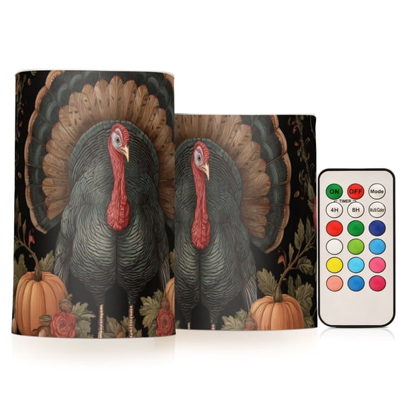 Turkey in The Frame Thanksgiving Vintage Painting Flickering Flameless Candles LED Tealight Battery Operated with Remote Set of 2 Holiday Decor Ornaments