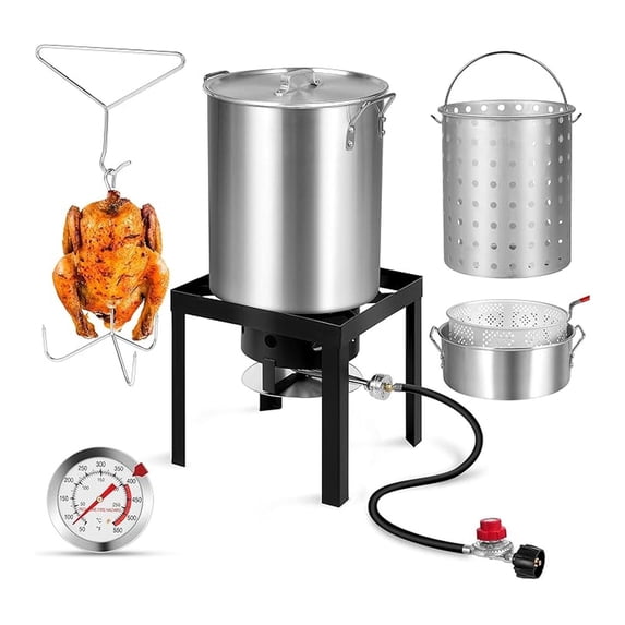 Turkey Fryer Kit - 30 Qt Propane Fryer, Boiler & Steamer - 55000 BTU Burner, Injector, Rack & Lifter - Outdoor Deep Fryer for Turkey, Seafood & Crawfish