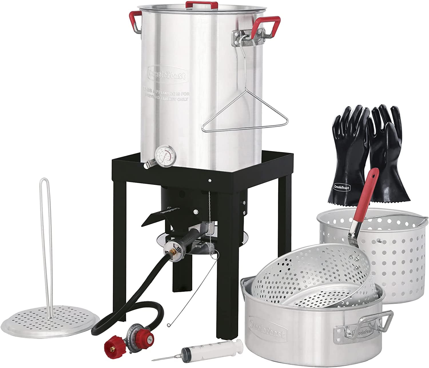 Premium Aluminum 30 Qt. Blue Turkey Fryer with Fish Boiler Steamer Kit