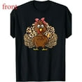 thumbnail image 1 of Turkey Girl Tee Leopard Glasses Gingham Bow Graphic Cute Animal Top Short Sleeve Round Neck Black S-5XL, 1 of 5